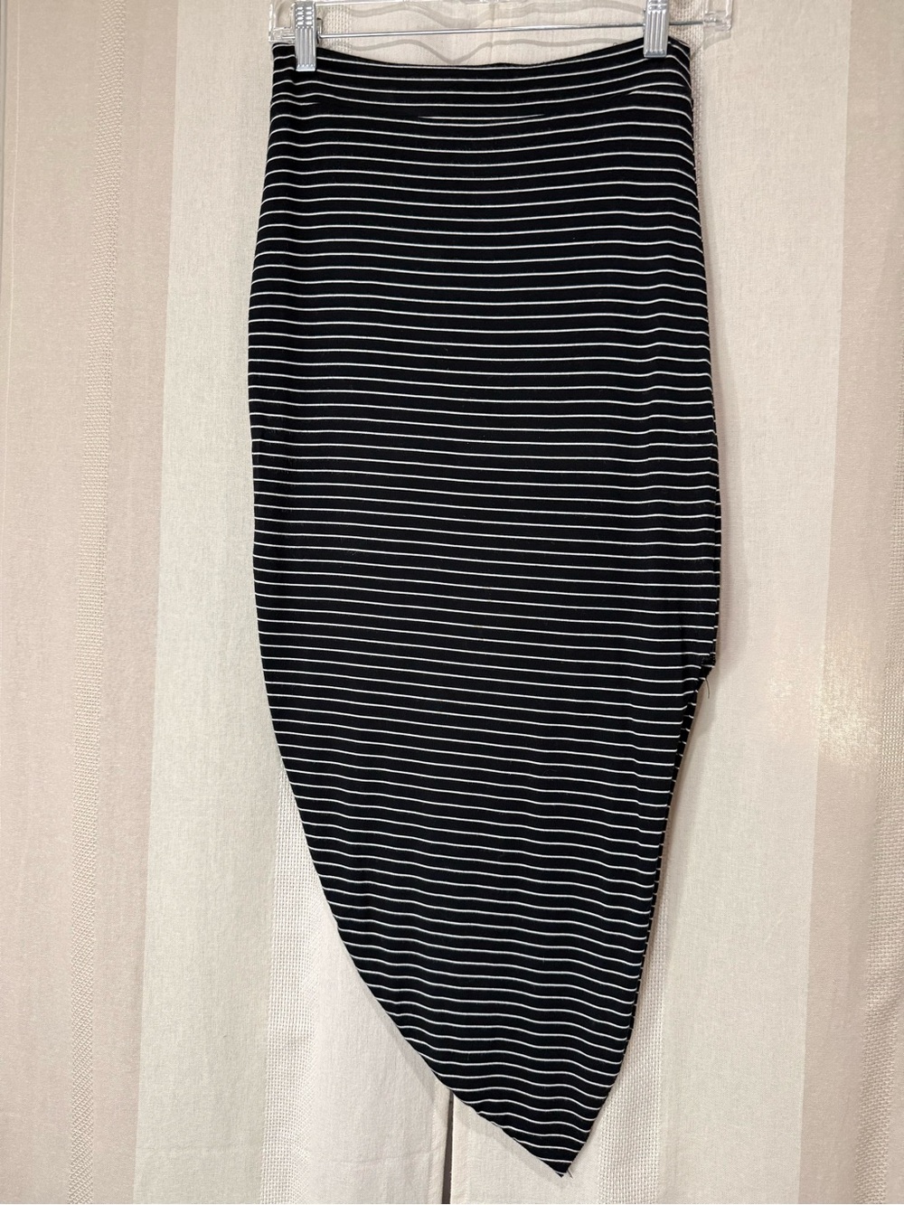 Bella Luxx Black & White Striped Asymmetric Pencil Skirt